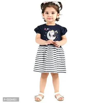 Kids Girls/Baby Girls Stylish Cotton Navy Moon Dress/Frock (Pack of 1)-thumb0