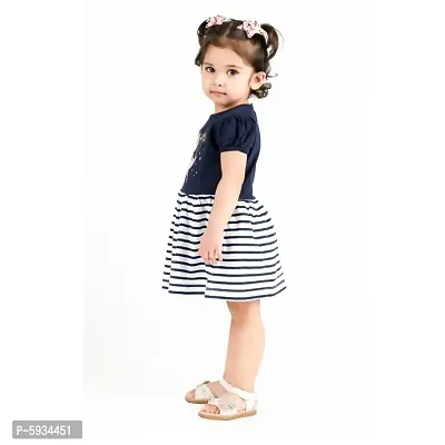 Kids Girls/Baby Girls Stylish Cotton Navy Moon Dress/Frock (Pack of 1)-thumb3