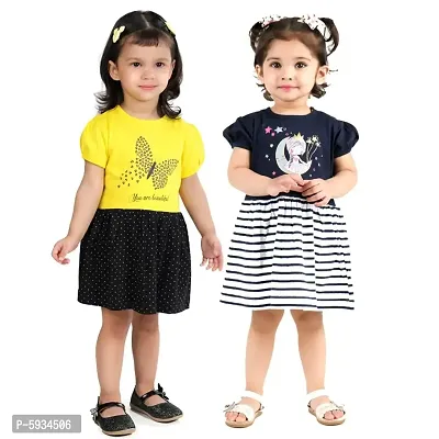 Kids Girls Baby Girls Stylish Cotton Dress Frock Pack Of 2-thumb0