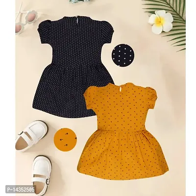 Billyball Grils Mustard And Navy Cotton printed Frock(Pack of 2))-thumb2