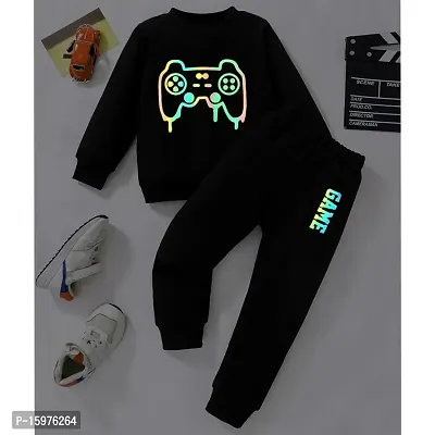 Black Game Print Boys Clothing Set-thumb0