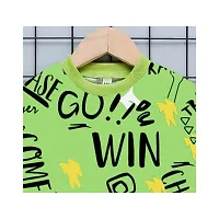 Trendy Green Cotton Printed T-Shirt With Trouser For Kids-thumb1