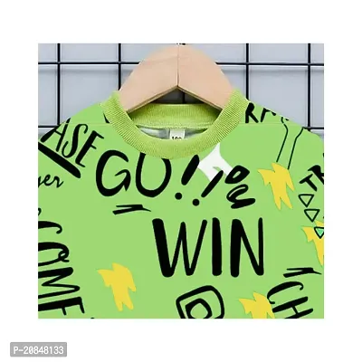 Trendy Green Cotton Printed T-Shirt With Trouser For Kids-thumb2