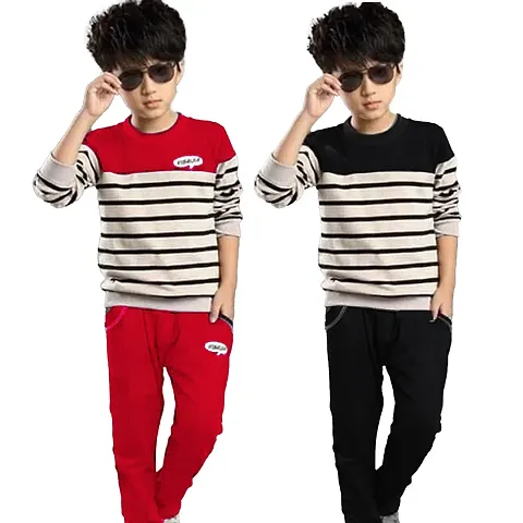 Gudpig Boys Striped T-shirt And Pant(Pack of 2)