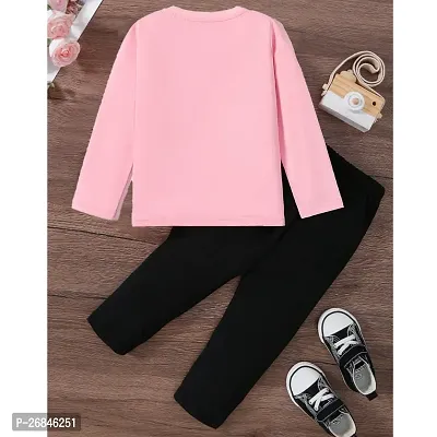 Girls Cat Printed Pink Tshirt And Pant Set-thumb2