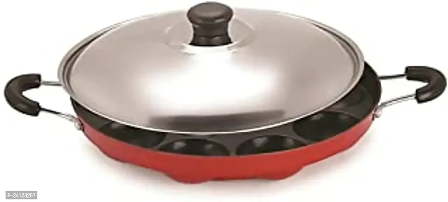 HRIDAY 12Cavities Non Stick Appam Patra with Lid and Side Handle/AppamPan/AppamMaker/PanCake/idali Maker/idliPankadai/litti maker/Pancake/Paniarakkal 1L capacity 21cm diameter-thumb0