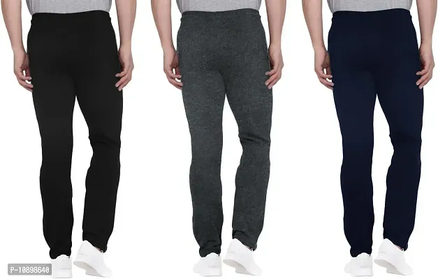 Stylish Multicoloured Cotton Solid Regular Track Pants For Men Pack Of 3-thumb2