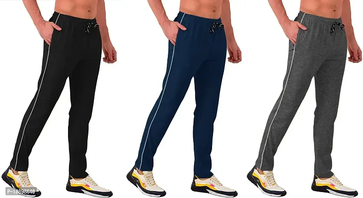 Stylish Multicoloured Cotton Solid Regular Track Pants For Men Pack Of 3-thumb3