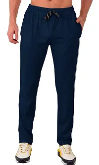 Stylish Blue Cotton Blend Solid Regular Track Pants For Men-thumb2