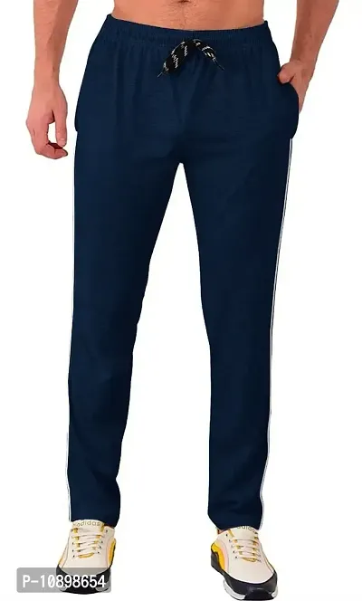 Stylish Blue Cotton Blend Solid Regular Track Pants For Men-thumb3