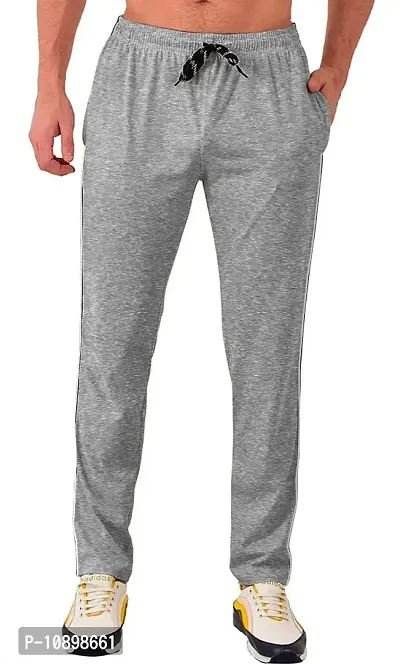 Stylish Grey Cotton Blend Solid Regular Track Pants For Men-thumb3