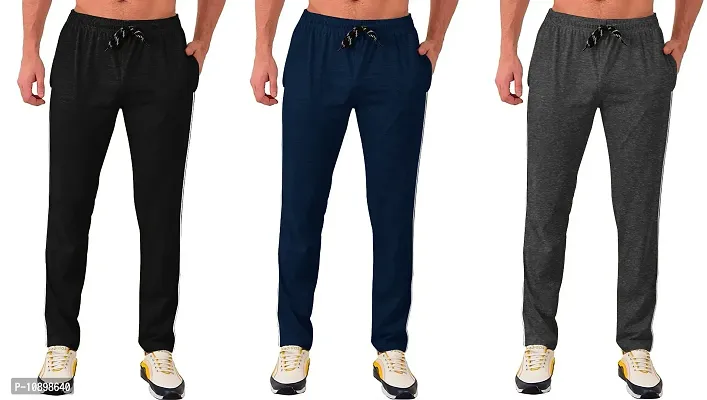 Stylish Multicoloured Cotton Solid Regular Track Pants For Men Pack Of 3