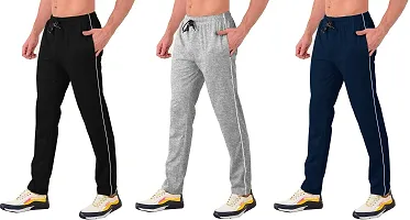 Stylish Multicoloured Cotton Solid Regular Track Pants For Men Pack Of 3-thumb2