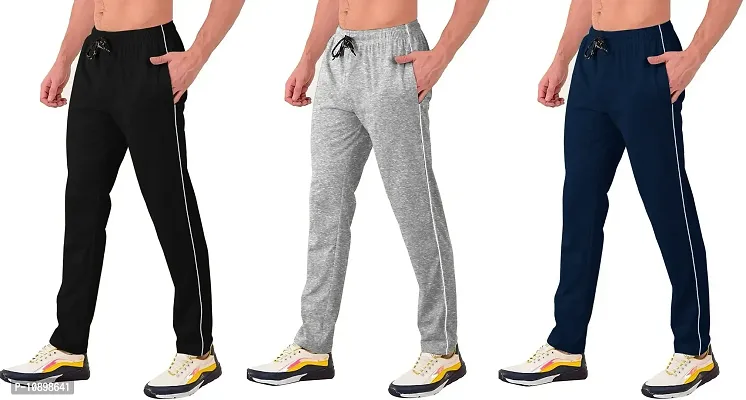 Stylish Multicoloured Cotton Solid Regular Track Pants For Men Pack Of 3-thumb3