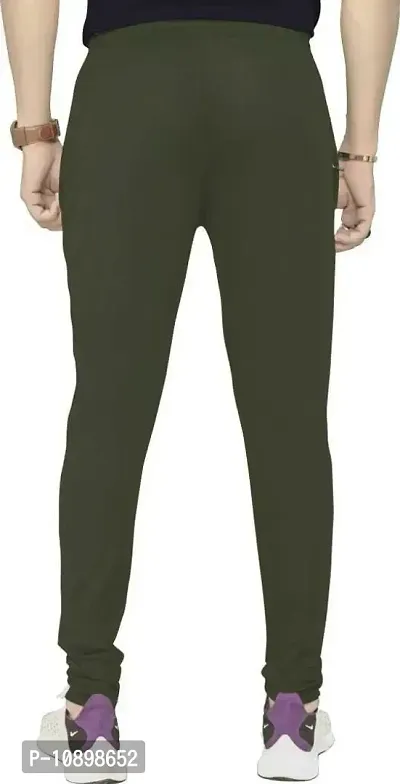 Stylish Olive Polyester Solid Regular Track Pants For Men-thumb2