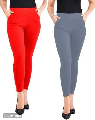 Elegant Multicoloured Cotton Leggings For Women Pack Of 2