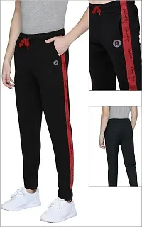 Stylish Black Cotton Blend Colourblocked Regular Track Pants For Men-thumb3