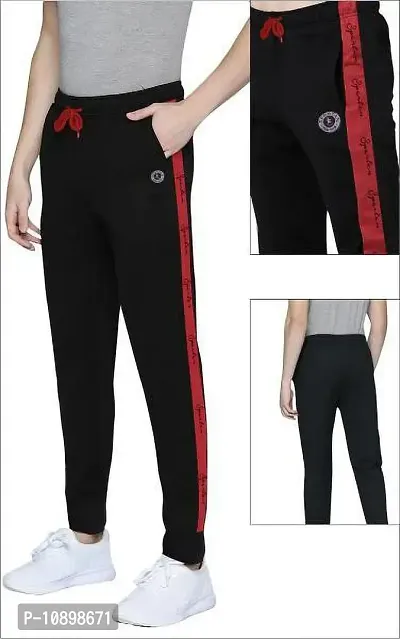 Stylish Black Cotton Blend Colourblocked Regular Track Pants For Men-thumb4