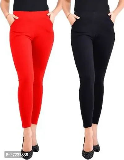 Elegant Multicoloured Cotton Leggings For Women Pack Of 2