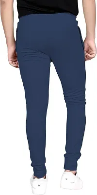 Stylish Navy Blue Cotton Spandex Solid Regular Track Pants For Men-thumb1