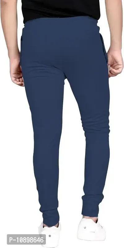 Stylish Navy Blue Cotton Spandex Solid Regular Track Pants For Men-thumb2