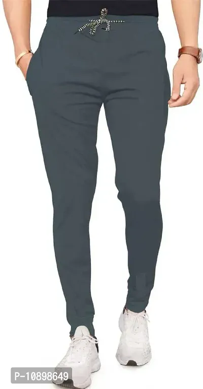 Stylish Grey Polyester Solid Regular Track Pants For Men