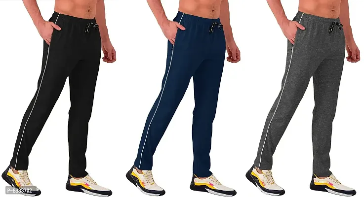 KAFF Unisex Slim Fit Cotton Track Pant (Mens Piping pant-3pcs_Multicolor_L)