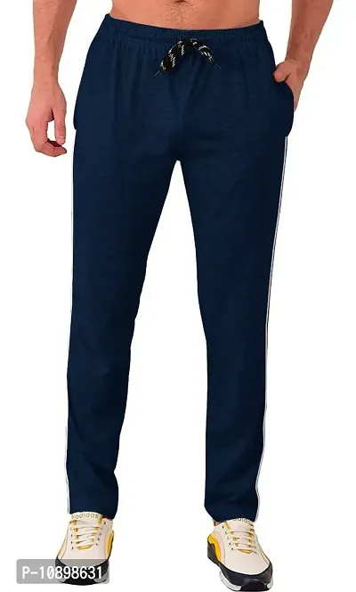 Blue Cotton Regular Track Pants For Men