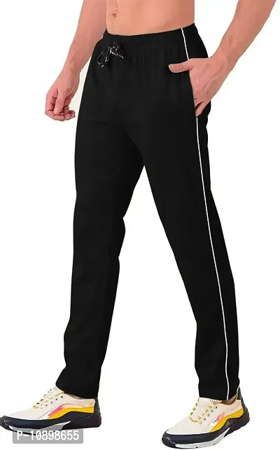Stylish Black Cotton Blend Solid Regular Track Pants For Men