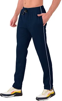 Stylish Blue Cotton Blend Solid Regular Track Pants For Men-thumb3