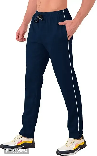 Stylish Blue Cotton Blend Solid Regular Track Pants For Men-thumb4