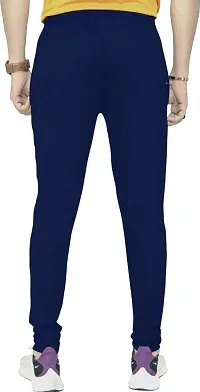 Stylish Navy Blue Polyester Solid Regular Track Pants For Men-thumb1