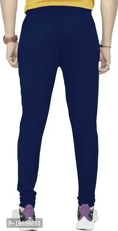 Stylish Navy Blue Polyester Solid Regular Track Pants For Men-thumb2