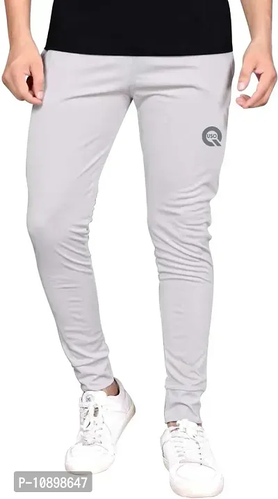 Stylish Grey Cotton Spandex Solid Regular Track Pants For Men