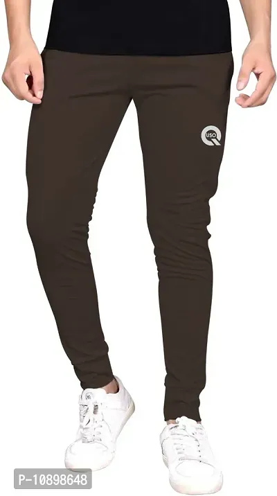 Stylish Brown Cotton Spandex Solid Regular Track Pants For Men