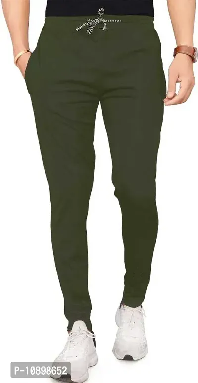 Stylish Olive Polyester Solid Regular Track Pants For Men