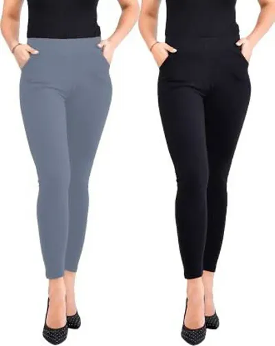 Stylish Cotton Solid Leggings - Pack of 2