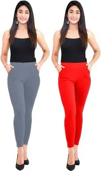 Elegant Multicoloured Cotton Leggings For Women Pack Of 2-thumb3