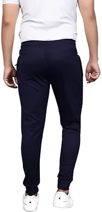 Stylish Navy Blue Cotton Spandex Solid Regular Track Pants For Men-thumb1