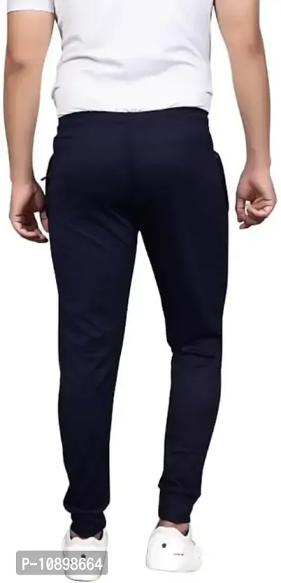 Stylish Navy Blue Cotton Spandex Solid Regular Track Pants For Men-thumb2