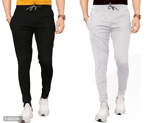 KAFF Men's Slim Fit Polyester Blend Track Pant (POLY BLEND DRY FIT TRACK PANT_Black, Light Grey_XL) Pack of 2