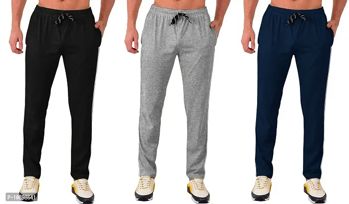 Stylish Multicoloured Cotton Solid Regular Track Pants For Men Pack Of 3-thumb0