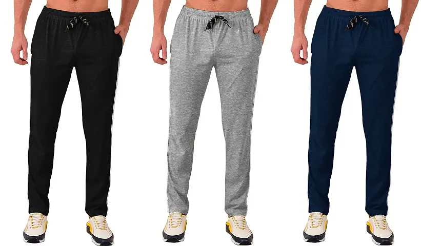 Stylish Multicoloured Cotton Solid Regular Track Pants For Men Pack Of 3