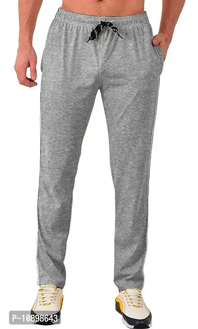 Stylish Grey Cotton Solid Regular Track Pants For Men