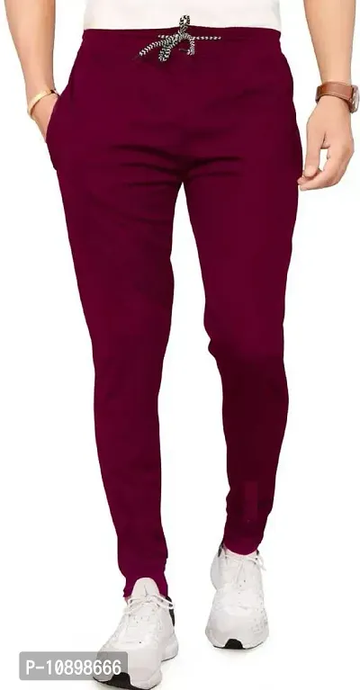 Stylish Maroon Polyester Solid Regular Track Pants For Men