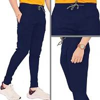 Stylish Navy Blue Polyester Solid Regular Track Pants For Men-thumb2