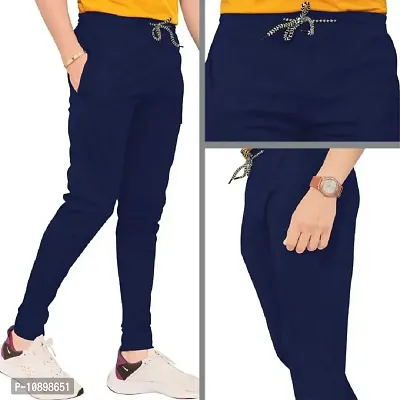 Stylish Navy Blue Polyester Solid Regular Track Pants For Men-thumb3