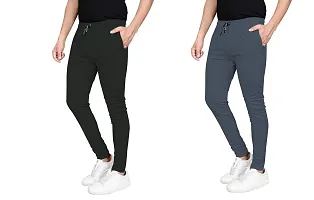 Multicoloured Polyester Blend Regular Track Pants For Men Pack of 2-thumb2