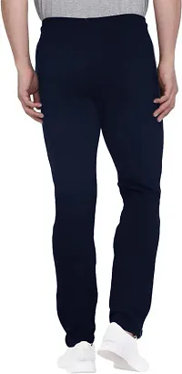 Stylish Blue Cotton Blend Solid Regular Track Pants For Men-thumb1