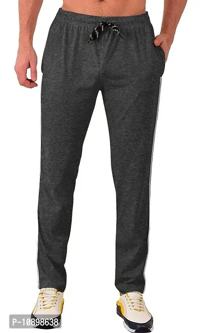 Grey Cotton Regular Track Pants For Men